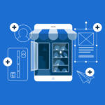 Ilustração conceitual de loja virtual e plataforma de e-commerce em um smartphone, representando a gestão de pedidos e soluções SaaS para hospedagem de sites de e-commerce